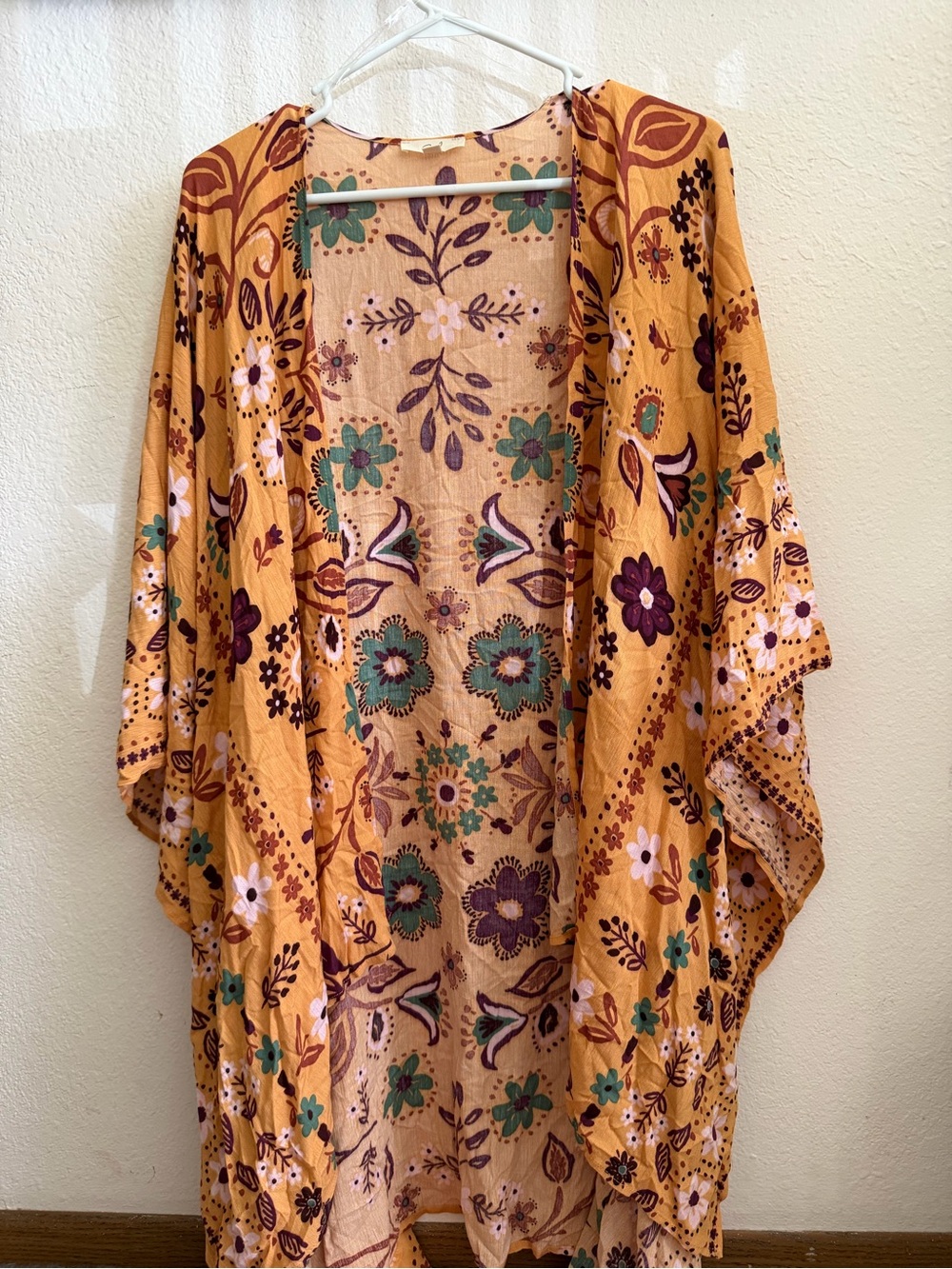 Mustard Floral Open-Front Kimono